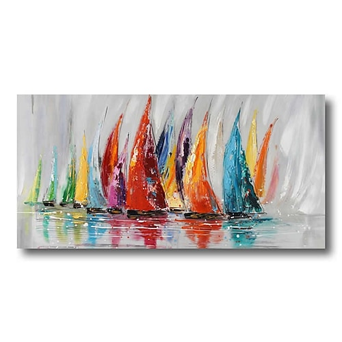 

Oil Painting Handmade Hand Painted Wall Art Modern Seascape Sailboats Sunrise River Home Decoration Decor Stretched Frame Ready to Hang