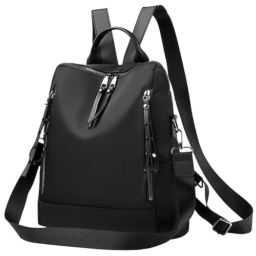 

Women's School Bag Functional Backpack Mini Backpack Oxford Cloth Solid Color Adjustable Large Capacity Zipper School Daily Black