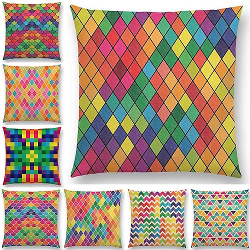 

Rainbow Colorful Double Side Cushion Cover 8PC Soft Decorative Square Throw Pillow Cover Cushion Case Pillowcase for Bedroom Livingroom Superior Quality Machine Washable Indoor Cushion for Sofa Couch Bed Chair