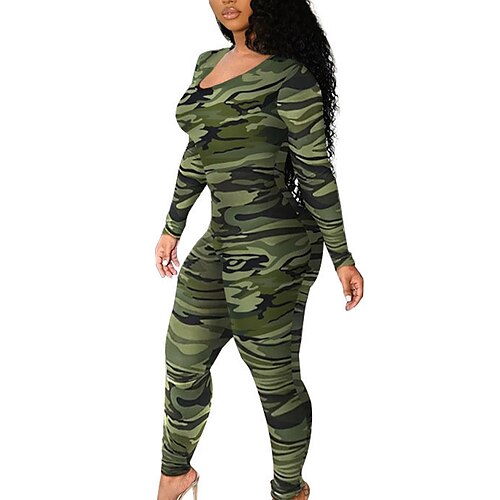 

Damen Jumpsuit Leopard Tiefes U Strassenmode Casual Strasse Regular Fit Langarm Grün Khaki Regenbogen S M L XL Herbst