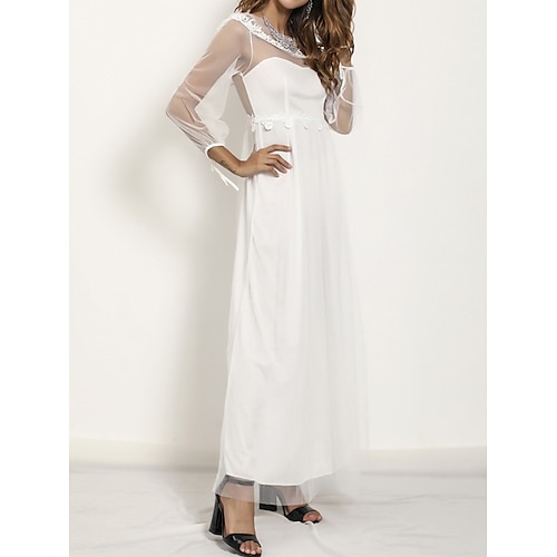 

A-Line Wedding Dresses Jewel Neck Ankle Length Lace Organza Long Sleeve Simple Beach with Appliques 2022