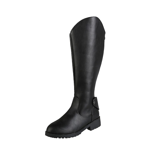 

Women's Boots Riding Boots Knee High Boots Winter Block Heel Round Toe PU Leather Zipper Solid Colored Black Yellow Brown
