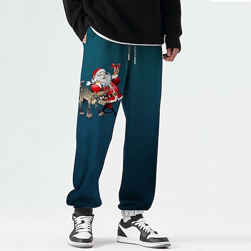 

Men's Christmas Pants Sweatpants Pants Trousers Trousers 3D Print Elastic Drawstring Design Graphic Santa Claus Outdoor Sports Full Length Christmas Casual Daily Sports Fashion Navy Blue Micro-elastic