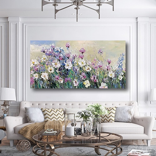 pittura a olio fatta a mano dipinta a mano arte della parete moderna fiori fiori viola campi decorazione della casa decorazione tela arrotolata senza cornice non stirata
