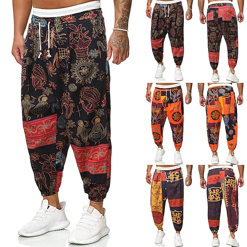 

Homme Sarouel Pantalon Pantalons d'été Pantalon de plage Taille elastique Animal Bloc de couleur Respirable Doux Toute la longueur Casual du quotidien Coton et lin Style Chinois Pantalon Harlem Ample