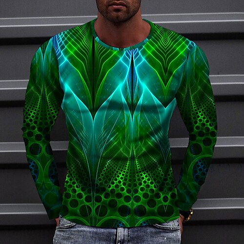 

Homens Camiseta 3D impressão Gola Redonda Verde Azul Impressão 3D Ao ar livre Rua Manga Longa Imprimir Roupa Esportes Moda Roupa de Esporte Casual