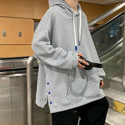 

Men's Hoodie Gray White Black Hooded Plaid Lace up Casual Cool Sportswear Casual Winter Spring & Fall Clothing Apparel Hoodies Sweatshirts Long Sleeve