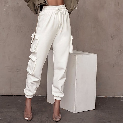 

Women's Tactical Cargo Joggers Slacks Green Blue Brown Mid Waist Hip-Hop Athleisure Leisure Sports Weekend Micro-elastic Ankle-Length Comfort Plain S M L