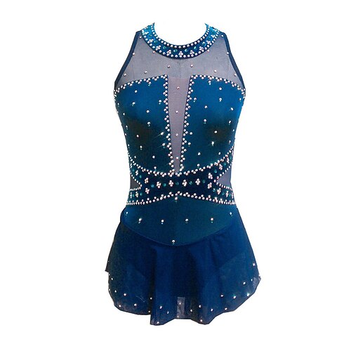 

Figure Skating Dress Women's Girls' Ice Skating Dress Outfits Blue Patchwork Spandex High Elasticity Training Competition Skating Wear Handmade Crystal / Rhinestone Sleeveless Ice Skating Figure
