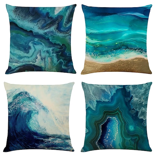 

Abstract Blue Double Side Cushion Cover 4PC Soft Decorative Square Throw Pillow Cover Cushion Case Pillowcase for Bedroom Livingroom Superior Quality Machine Washable Indoor Cushion for Sofa Couch Bed Chair