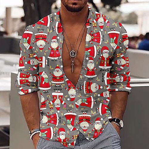 

Men's Shirt Santa Claus Collar Green Blue Pink Red 3D Print Outdoor Christmas Long Sleeve 3D Print Button-Down Clothing Apparel Fashion Designer Classic Breathable