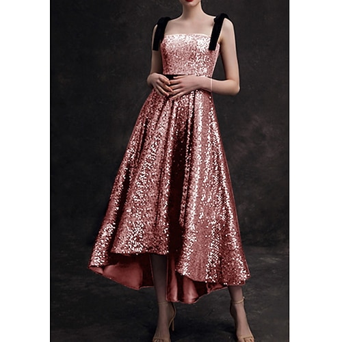 

A-Line Bridesmaid Dress Spaghetti Strap / Strapless Sleeveless Elegant Asymmetrical / Ankle Length Sequined with Pleats 2022