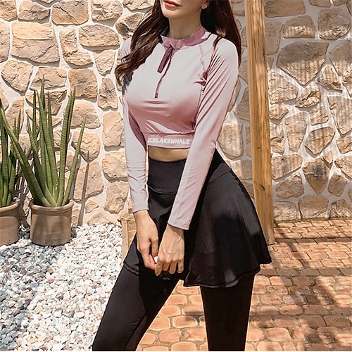 

Women's Rashguard Swimsuit Nylon Spandex Swimwear Bathing Suit UV Sun Protection UPF50 Breathable Stretchy Full Body 3-Piece Front Zip - Swimming Surfing Water Sports Patchwork Autumn / Fall Spring