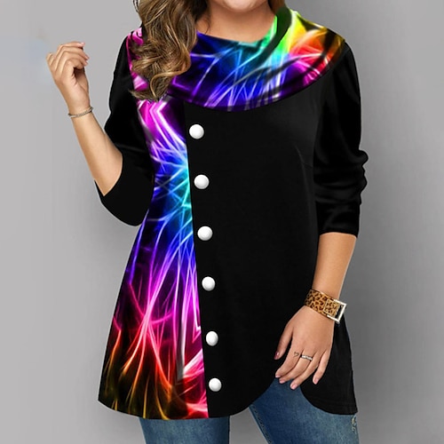 

Women's Plus Size Tops Blouse Graphic Abstract Print Long Sleeve Crew Neck Streetwear Preppy Daily Weekend Winter Fall Black Wine