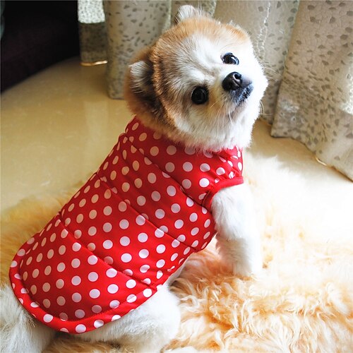 

Dog Puffer / Down Jacket Polka Dot Cartoon Cute Festival Winter Dog Clothes Puppy Clothes Dog Outfits Warm Red Costume for Girl and Boy Dog Polyester Cotton S M L XL XXL