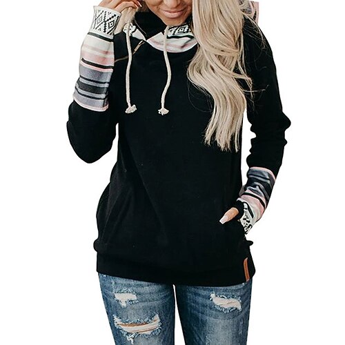 

Women's Hoodie Sweatshirt Pullover Active Streetwear Front Pocket Print Black Gray Pink Leopard Striped Camo / Camouflage Casual Hooded Long Sleeve S M L XL XXL