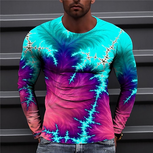 

Men's Unisex T shirt Tee Color Block Graphic Prints Crew Neck Blue 3D Print Daily Holiday Long Sleeve Print Clothing Apparel Designer Casual Big and Tall