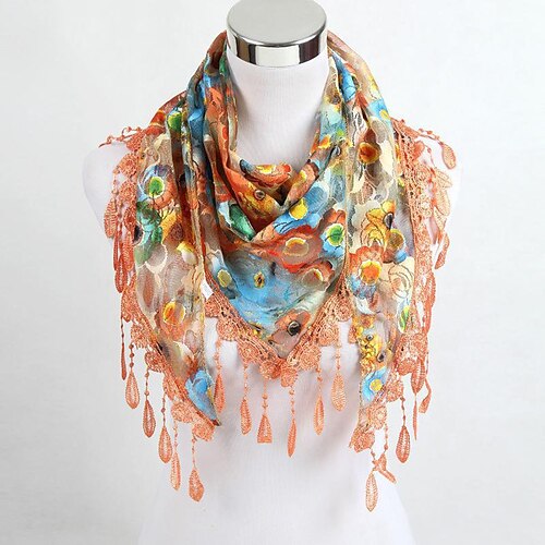 

Women's Shawls & Wraps Party Blue Scarf Floral & Long Triangle Tassel Scarf / Basic / Fall / Winter / Spring