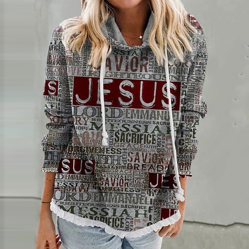 

Damen Übergröße Oberteile Hoodie Sweatshirt Grafik Buchstabe Bedruckt Langarm V-Ausschnitt Vintage Strassenmode Täglich Sport Polyester Herbst Winter Grau