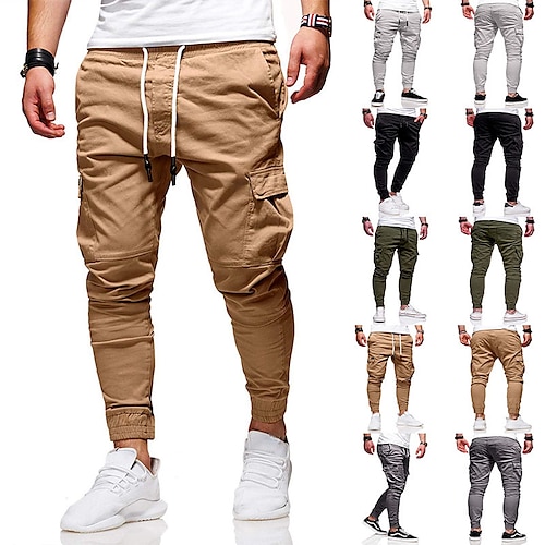 

Men's Cargo Pants Casual Pants Drawstring Multi Pocket Solid Color Outdoor Sports Full Length Casual Daily Cotton Blend Streetwear Casual Black Army Green