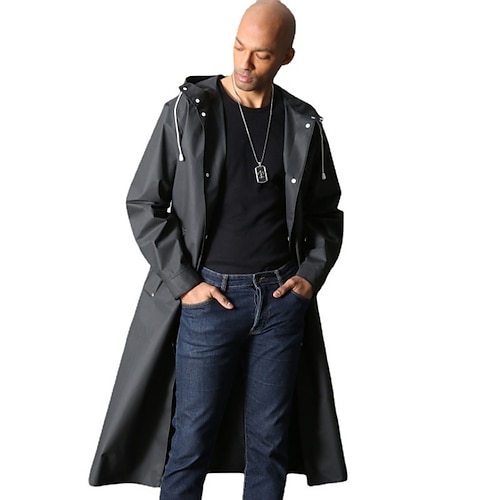 Herren Umhang / Umhänge Regenjacke Outdoor Frühling Herbst Lang Mantel Lockere Passform Wasserdicht Regendicht Sport Jacken Langarm Glatt Tasche Schwarz