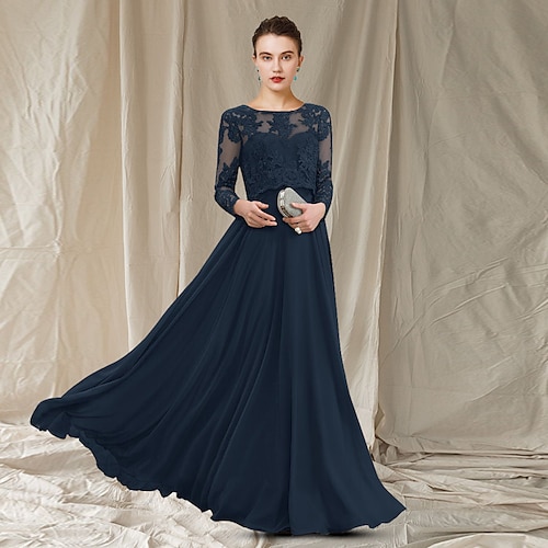 A-line Mother Of The Bride Dress Elegant Jewel Neck Floor Length 