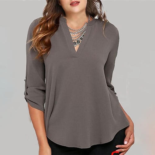 

Women's Plus Size Tops Blouse Shirt Plain Asymmetric Long Sleeve V Neck Streetwear Daily Weekend Chiffon Fall Spring White Black