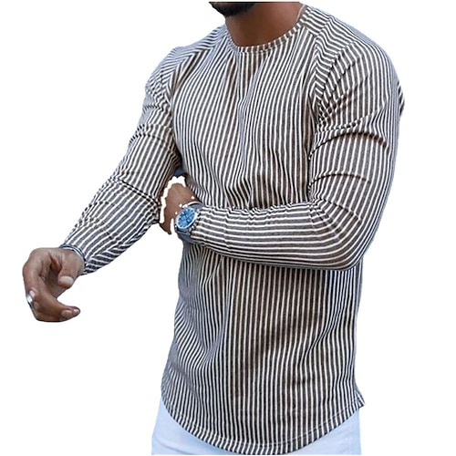 

Homme T shirt Tee Chemise à manches longues Rayé Col Ras du Cou Casual Vacances manche longue Vêtement Tenue Mode Léger Muscle Grand et grand