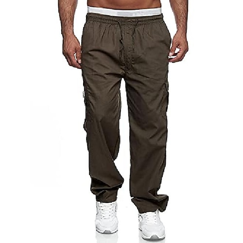 

men's cotton drawstring cargo straight-leg pants casual premium relaxed fit work trousers brown