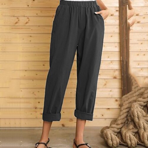 

Women's Plus Size Chinos Pants Trousers Pocket Solid Color Casual Casual Daily Natural Full Length Spring Fall Blue Gray Black L XL XXL 3XL 4XL / Cotton