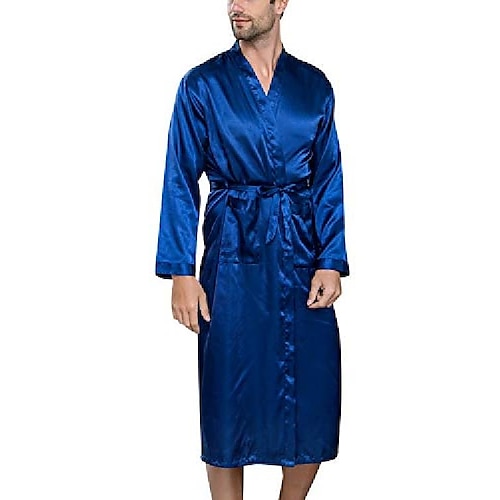 

Men's Plus Size Pajamas Silk Robe Sleepwear Silk Kimono Pure Color Fashion Luxury Home Bed Spa Faux Silk Comfort Long Sleeve Winter Fall Black Blue