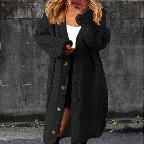 

Women's Cardigan Sweater Jumper Chunky Knit Button Knitted Solid Color V Neck Basic Stylish Outdoor Home Drop Shoulder Winter Fall Black S M L / Cotton / Long Sleeve / Open Front / Cotton / Casual