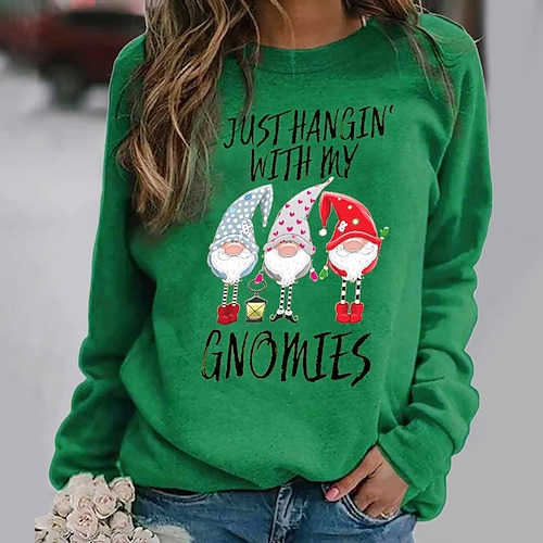 

Mujer Sudadera Pull-over Ropa de calle Navidad Estampado Negro Blanco Verde Trébol Papá Noel Texto Regalos de Navidad Escote Redondo Manga Larga
