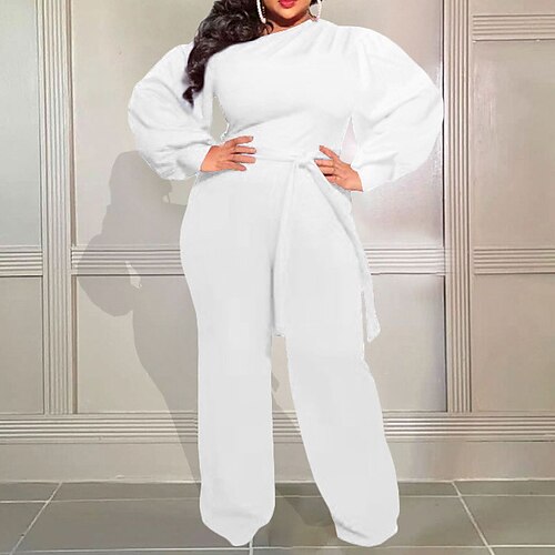 

Women's Plus Size Romper Lace up Solid Colored Long Sleeve Streetwear Ordinary Fall Winter White Black Red XL XXL 3XL 4XL 5XL / V Neck