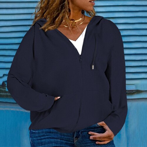 

Women's Plus Size Winter Coat Jacket Pocket Plain Outdoor Causal Long Sleeve Hoodie Regular Winter Fall Green Black Purple L XL XXL 3XL 4XL