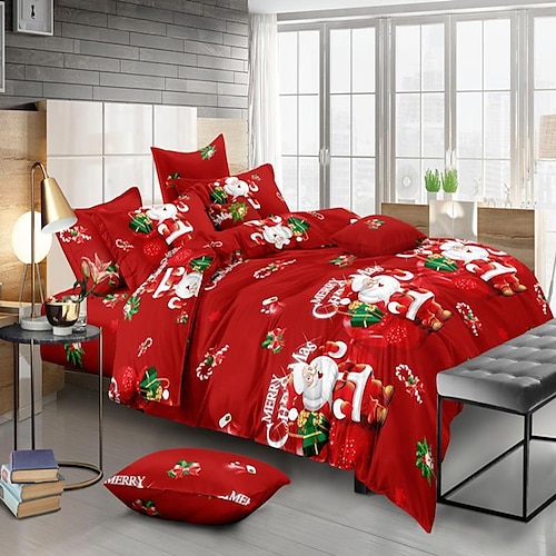 

Christmas Santa Claus Duvet Cover Set Quilt Bedding Sets Comforter Cover, Queen/King Size/Twin/Single/(Include 1 Duvet Cover, 1 Or 2 Pillowcases Shams)