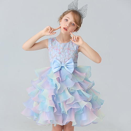 

Kids Little Girls' Dress Butterfly Tulle Dress School Performance Ruffle Blue Blushing Pink Cotton Knee-length Sleeveless Princess Sweet Dresses Spring Summer Regular Fit 3-12 Years