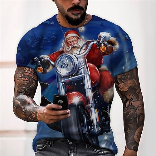 

Men's Unisex Christmas T shirt 3D Print Graphic Prints Santa Claus Print Short Sleeve Tops Casual Designer Big and Tall Black / Red Blue Black / Summer