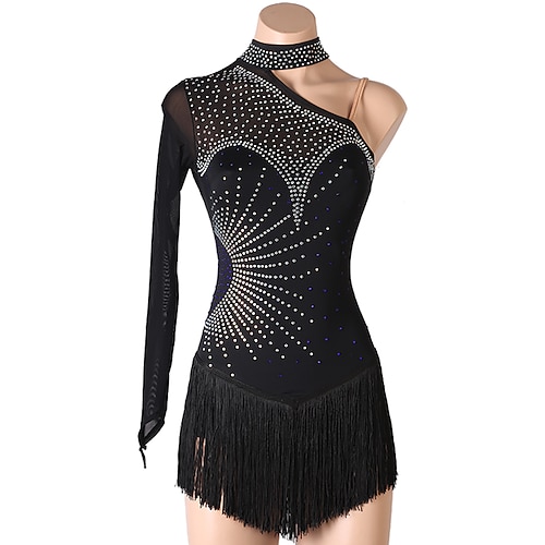 

Figure Skating Dress Tassel Crystals / Rhinestones Women's Girls' Training Performance Long Sleeve High Mesh Spandex