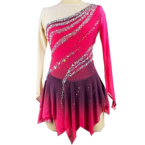 

Figure Skating Dress Women's Girls' Ice Skating Dress Outfits Red Spandex High Elasticity Training Practice Competition Skating Wear Handmade Crystal / Rhinestone Long Sleeve Ice Skating Figure