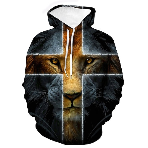 

Men's Unisex Hoodie Pullover Hoodie Sweatshirt Blue Hooded Lion Graphic Prints Cross Lace up Print Daily Sports 3D Print Designer Casual Big and Tall Fall & Winter Clothing Apparel Hoodies