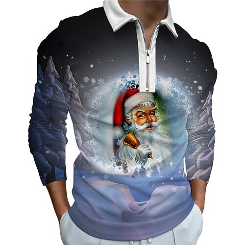 

Per uomo Camicia da golf Golf Babbo Natale Colletto Blu Viola Blu Reale Rosso Azzurro Stampa 3D Esterno Natale Manica lunga Cerniera Stampa 3D Abbigliamento Di tendenza Informale Traspirante Comodo