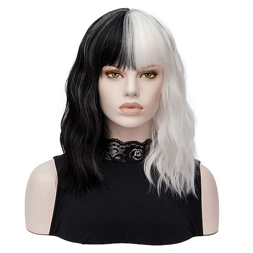 

Synthetic Wig Straight Wavy Bob With Bangs Wig White / Black A1 A2 A3 A4 Synthetic Hair Women's Black White