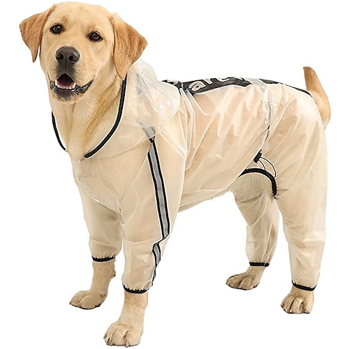 

Dog Raincoat Dog Hooded Slicker Poncho 4 Legs Dog Rain Jacket with Reflective Stripe Transparent Water Proof Resistant Dog Rain Snow Clothes for Small Medium Large Dogs