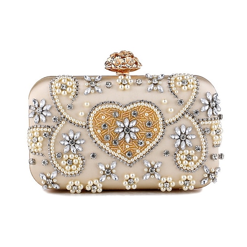 

Women's Retro Evening Bag Chain Bag Evening Bag Polyester Crystals Chain Solid Color Rhinestone Party / Evening Daily Black Pink Almond / Bridal Purse