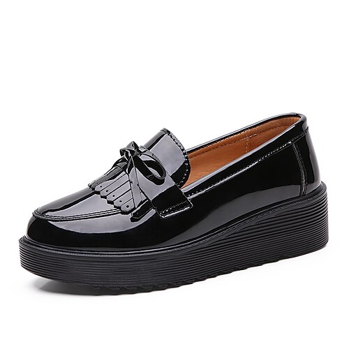 

Women's Slip-Ons Loafers Work Daily Tassel Loafers Classic Loafers Tassel Flat Heel Round Toe PU Loafer Solid Colored Black Blue