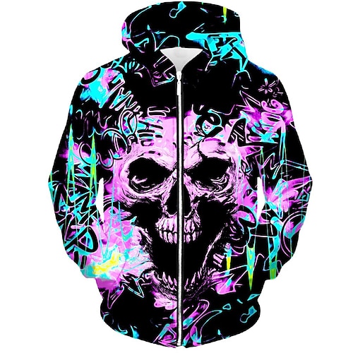

Men's Hoodie Full Zip Hoodie Jacket Purple Hooded Skull Graphic Prints Skeleton Zipper Print Daily Sports 3D Print Streetwear Casual Big and Tall Spring & Fall Clothing Apparel Hoodies Sweatshirts
