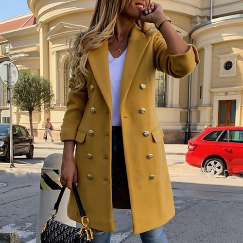 

Per donna Trench Cappotto Formale Strada Per eventi Primavera Autunno Lungo Cappotto Standard Antivento Attivo Lavoro Informale Giacca Manica lunga Tinta unica Nero Giallo