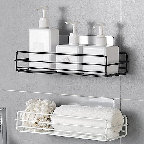 

Wall Mounted Bathroom Shelf Floating Shelves Shower Hanging Basket Shampoo Holders WC Accessories Kitchen Seasoning Storage Rack