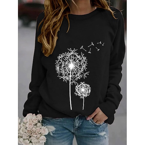 

Women's Sweatshirt Pullover Green Blue Yellow Dandelion Dailywear Round Neck Long Sleeve S M L XL 2XL